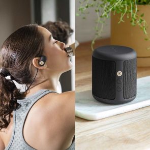 Karl-højtaler-KFRX12-Black_Free-in-ear-KFMP02-Black_Kreafunk_Firmajulegaver_1